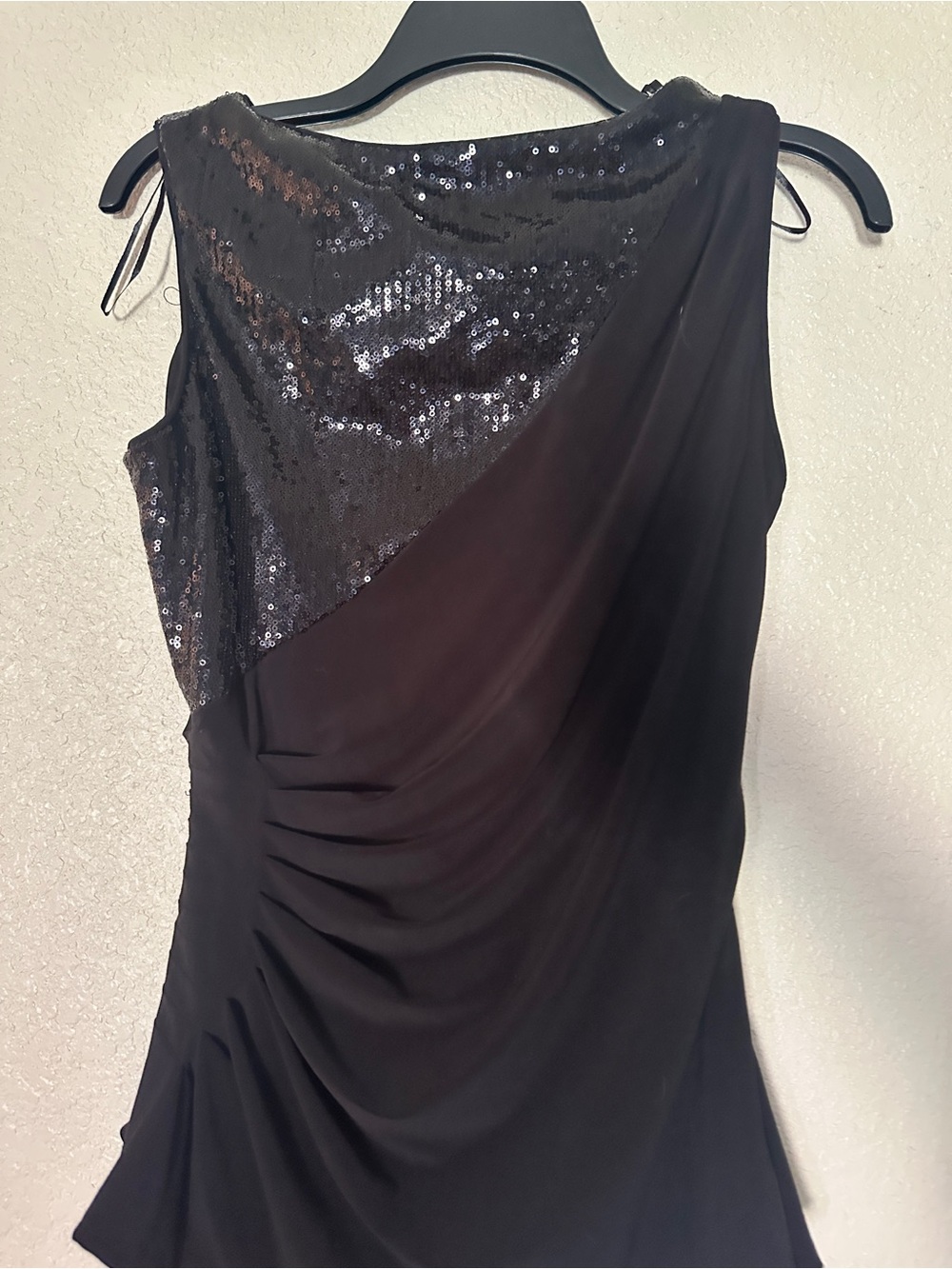 Black Sleeveless Sequin Draped Evening Top